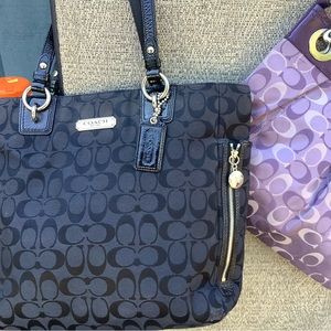 women coach Gallery Signature Zip tote Black/COACH Ashley purple Sig lot of 2